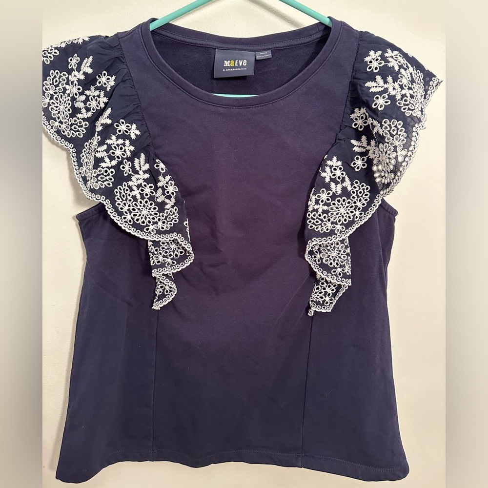 Maeve by Anthropologie Lace Appliqué Top
